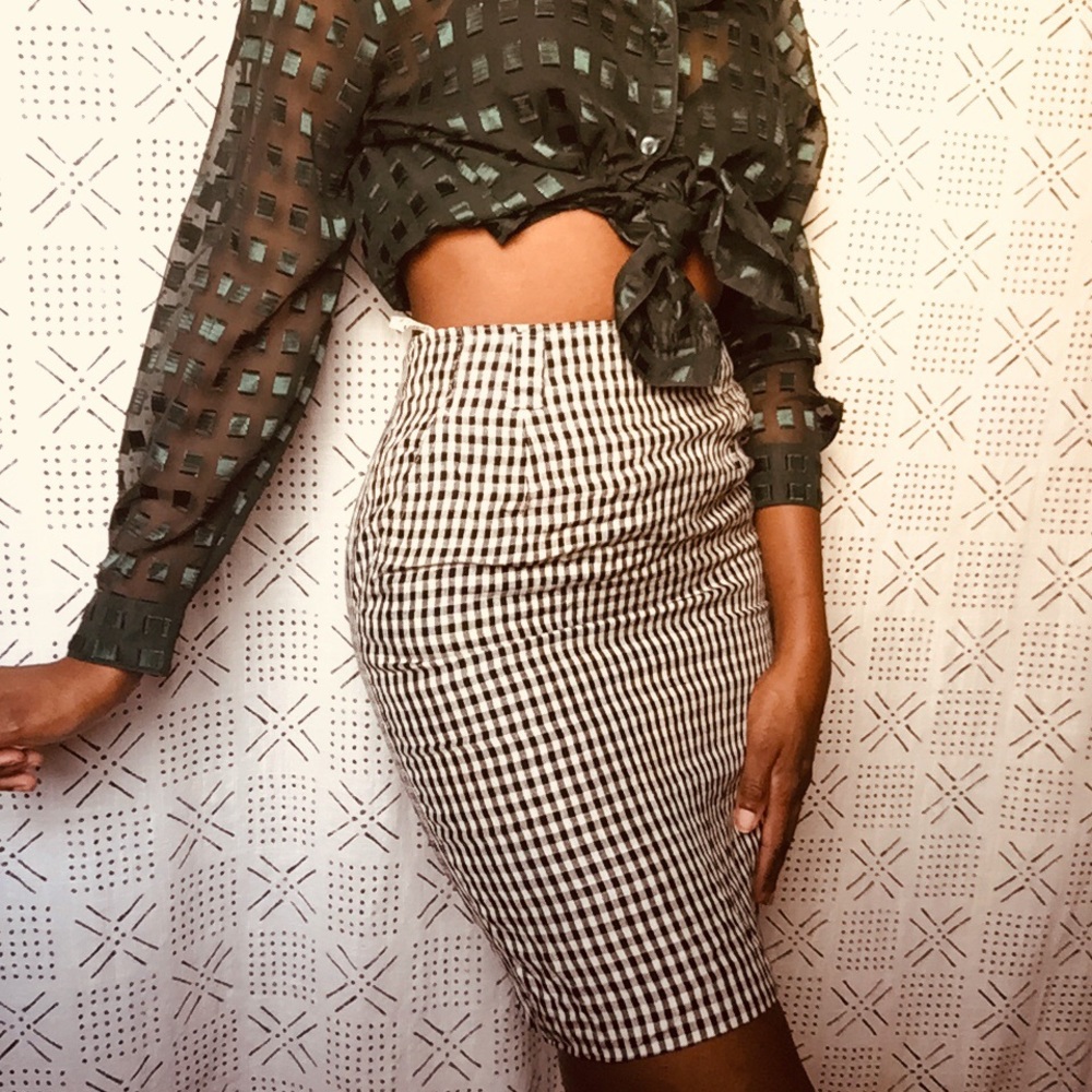 💋 Black and White Plaid Highwaist Pencil Skirt